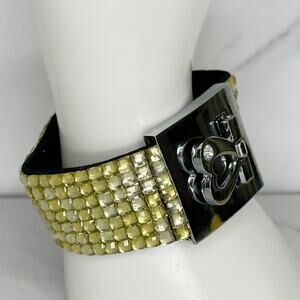 Yellow Rhinestone Studded Heart Lock Bracelet